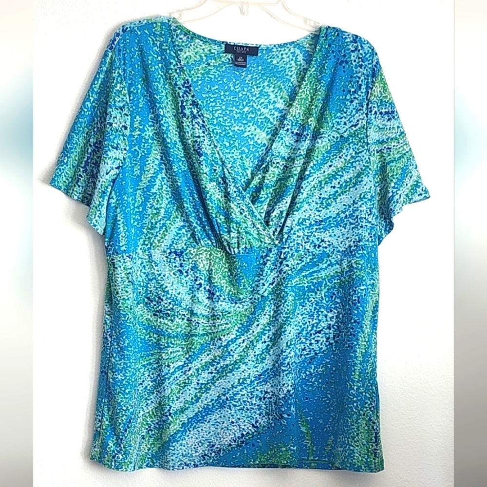 Chaps Women's Deep V-wrap Blouse Short Sleeves Imported Sz 2X